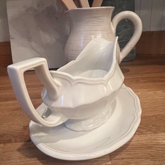 Vtg Royal Staffordshire Heirloom Ironstone Gravy Boat & Underplate By Meakin J&G - Picture 11 of 13